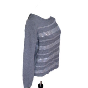 LIZ Claiborne Gray Sequin Stripe Crew Neck Sweater Size PL